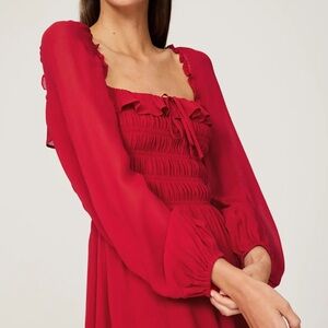 Elegant Red Long Sleeve Dress